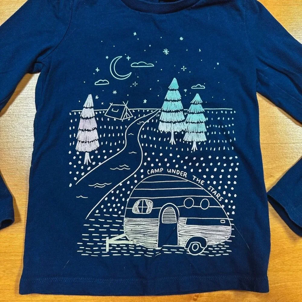 Oshkosh Girls Navy Blue Long Sleeve Graphic Tee Size 4
